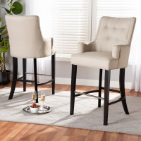 Baxton Studio BBT5407B-Light BeigeWenge-BS Baxton Studio Aldon Modern and Contemporary Light Beige Fabric Upholstered and Dark Brown Finished Wood 2-Piece Bar Stool Set